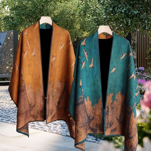 Châle en soie brodé main HangErFeng, le luxe du double couche bicolore motif pêche - 4