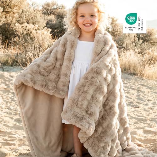 Image of Bedsure Fluffy Bubble Faux Fur Throw XL Blanket, 50 inchx70 inch, Light Beige