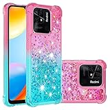 didan nadoli glitter sabbie mobili liquido custodia per xiaomi redmi 10c,cover antiurto brillantini gradiente colorato cascata trasparente silicone bling case bumper