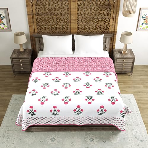 Image of BLOCKS OF INDIA 100% Cotton Dohar King Size Reversible Hand Block Printed Malmal Summer Dohar /Blanket (Color 47)
