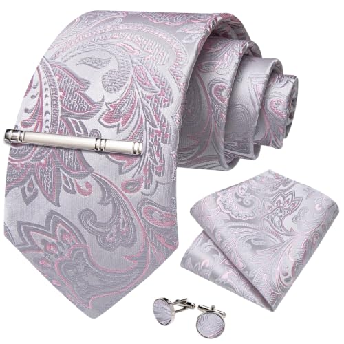 Image of DiBanGu Silk Floral Ties for Men Woven Paisley Necktie
