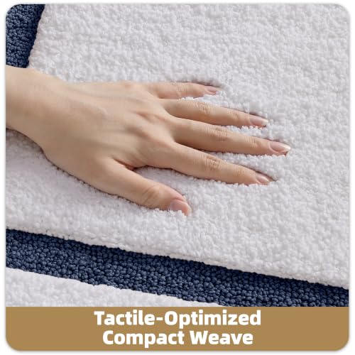 Image of Color&Geometry White Bathroom Rugs 36x24, Extra Soft Absorbent Microfiber Bath Rugs, Non-Slip Bathroom mat, Washable Plush Bath Mats for Bathroom, Shower, Bathtub, Laundry, White Blue