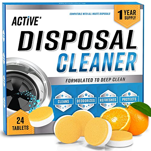 Image of ACTIVE Garbage Disposal Cleaner Deodorizer Tablets 24 Pack - Fresh Citrus Foaming Scrub Sink and Disposer Freshener, Natural Kitchen Drain Cleaning Tablet - 1 Year Supply