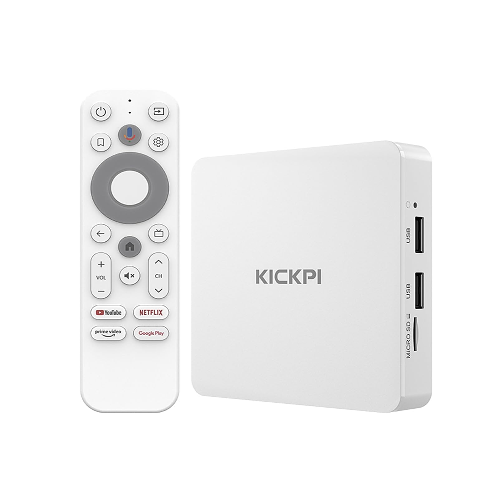 KP1 Android TV Box 2024 | Google Certified 4K Streaming Device with Voice Search | 2GB RAM 32GB ROM, Dolby Audio, Bluetooth 5.0 | Chromecast Built-in, Smart Home Control (White)