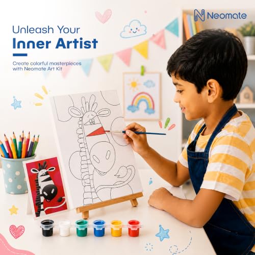 Image of Neomate Canvas Painting Kit for Kids | DIY Painting Set with 1 Printed Canvas, 6 Acrylic Paint Pots & Brush | Art and Craft Kit, Paint Kit for Kids, Birthday Gift, Return Gift, Creative Activity Set