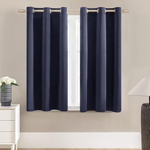 XTMYI Cortinas impermeables para ventana de baño, opacas, privacidad, con ojales, bloqueo de calor, 36 x 48 pulgadas de largo, azul marino oscuro