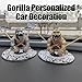 FOWSEEK Gold Gorilla Car Accessories Dashboard Decorations with Non-Slip Mat & Gold Chain