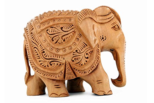 Kolambas Figura decorativa de elefante de madera con tallado en el hogar, diseño de elefante