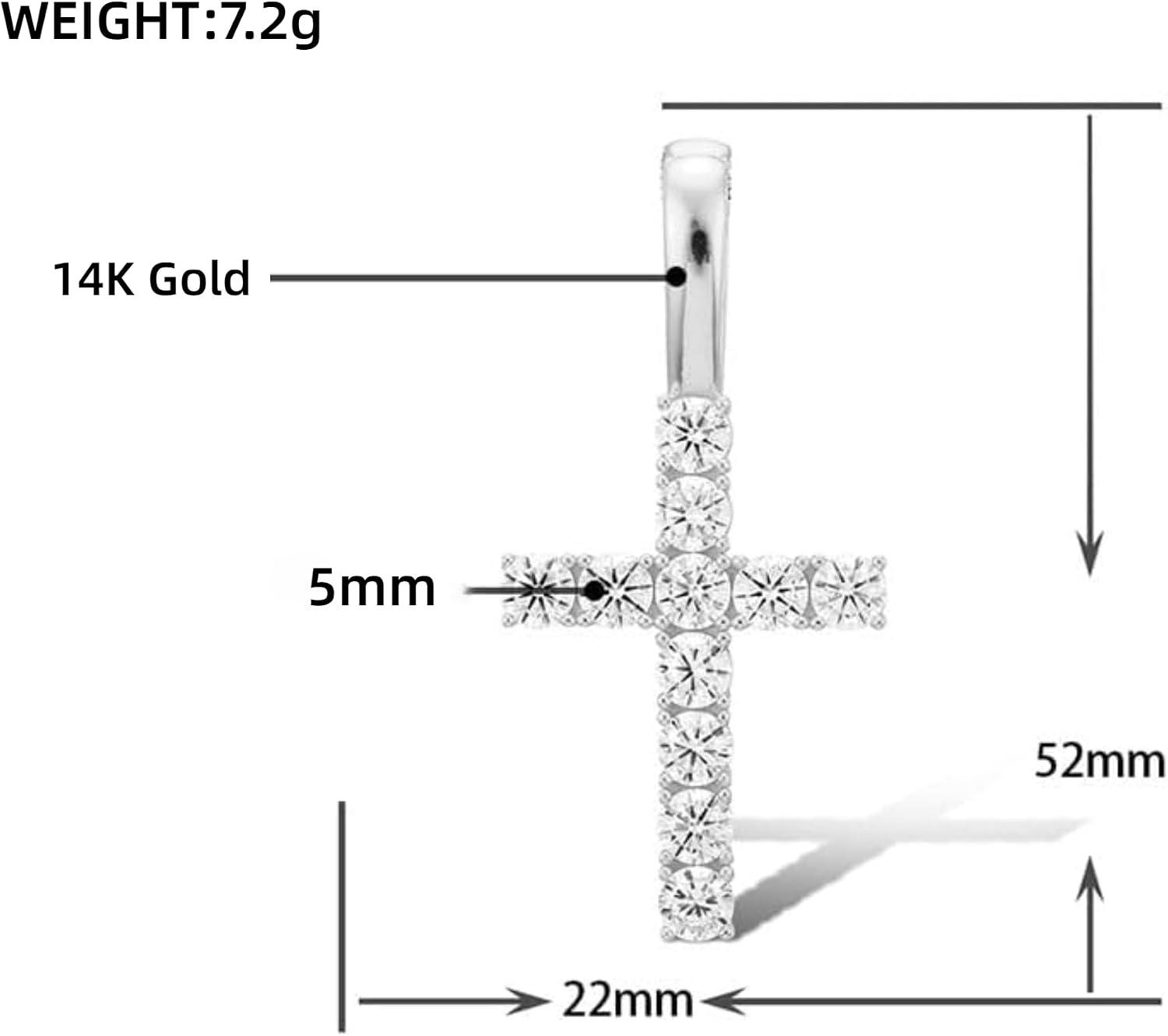 14K Gold 5mm Diamond Cross Pendant Necklace for Men, Trendy and Stylish Accessory for Music Festivals and Night Outs