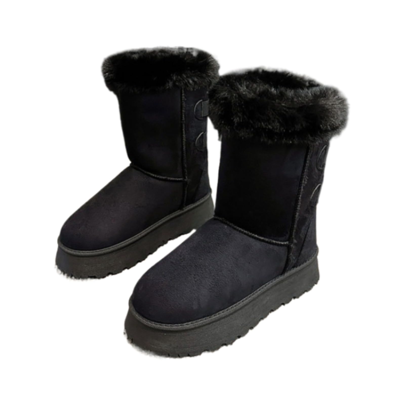 Womens Platform Winter Boots Suede Snow Boots with Bow Back Detail Chunky Sole Slip-On Fur Lined Booties for