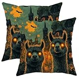 Fundas De Almohada Alpacas De Halloween Llama Pueblo Espeluznante Regalo Pillowcase Transpirable Confeccionada para Sillón Camping 2 Piece 45X45 Cm