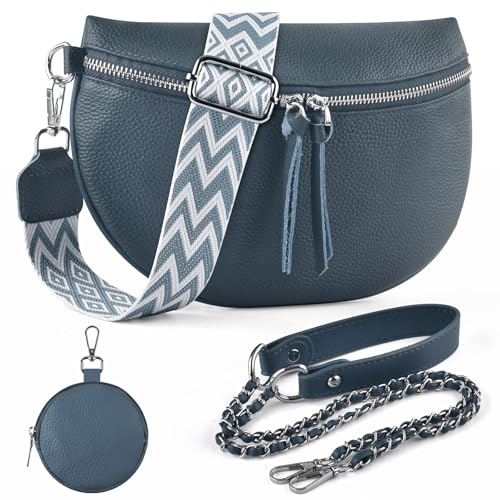 BROTOU Bauchtasche Damen Umhängetasche Crossbody Bag Leder mit 2 Breitem Schultergurt Kartenhalter,Taschen,Moon Bag,Gürteltasche Damen