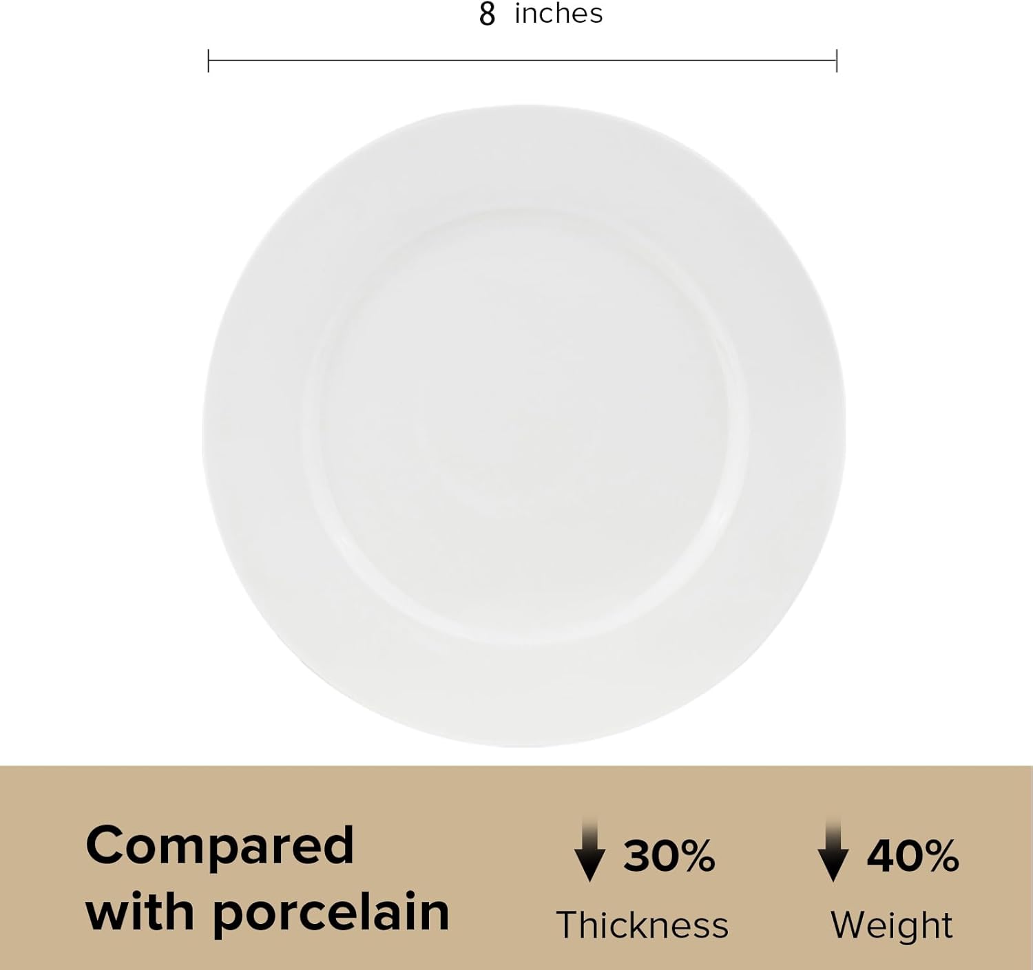 Fine Bone China Dessert Plates 6-Piece, Cake Plate, Side Plate 8 Inches, Fine Glaze With Pure White Color Sturdy and Durable, Thin Thickness and Light Weight, Microwave and Dishwasher Safe