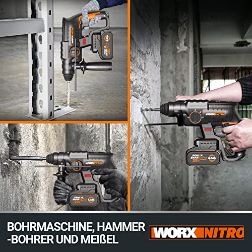 WORX Nitro 18V (20V MAX) Cordless Rotary Hammer Drill, PowerShare, Brushless Motor, SDS Plus, Max. Impact Energy 2.0 J, 3 Functions, Anti-Vibration, Bare Tool Only, WX381.9 4 WORX Nitro 18V (20V MAX) Cordless Rotary Hammer Drill, PowerShare, Brushless Motor, SDS Plus, Max. Impact Energy 2.0 J, 3 Functions, Anti-Vibration, Bare Tool Only, WX381.9 - Image 4