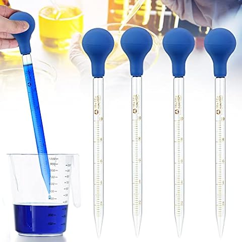 THATSRAD 4 Stücke Tropfpipette 10ml Glas Pipetten Dropper Flüssigkeiten Messpipette mit Silikon-pipettierball Liquid Pipetten Dropper Klare Skala Messpipetten Dropping Pipetten für Labor Lebensmittel Cover