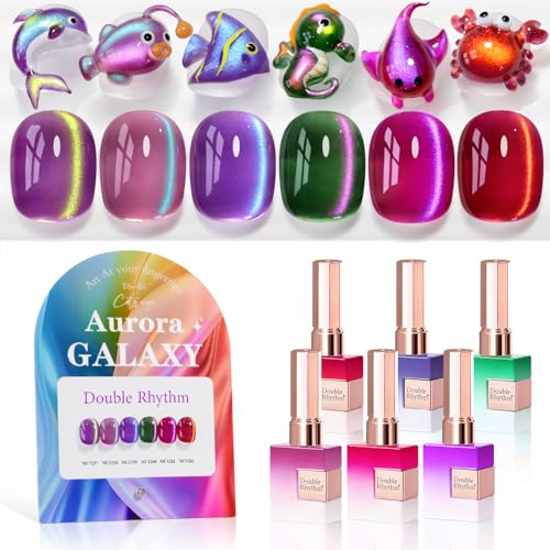 Double Rhythm Cat Eye Gel Nail Polish Set of 6 Same Color Same Bo...