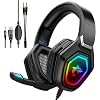 F3 Gaming Headset für PS5 PS4 Xbox One PC Nintendo Switch, Gaming Kopfhörer mit Mikrofon, RGB Licht, Over-Ear Verdrahtet Gaming Headsets mit Surround Sound, Inline-Steuerung & High End Qualität