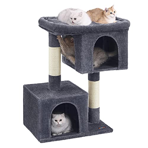 Feandrea Cat Tree, 39.8-Inch Cat Tower, XL, Cat Condo for Extra Large Cats up to 44 lb, Large Cat Perch, 2 Cat Caves, Scratching Post, Smoky Gray UPCT