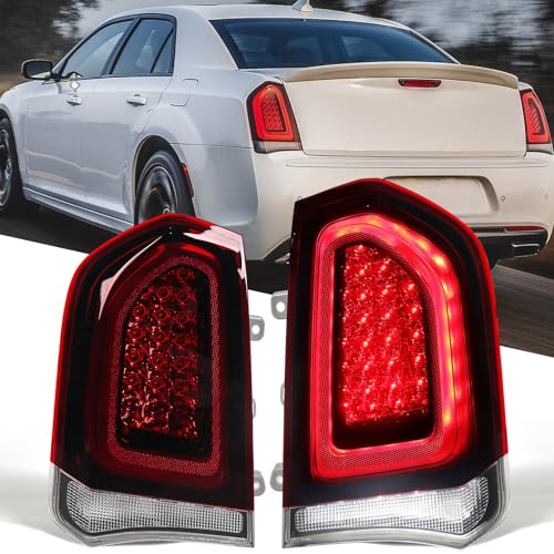 FIONE Full LED Tail Lights Compatible with Chrysler 300C/300 2015-2023Sedan 4Dr Factory Style Black Trim Tail Light Rear Brake Lamp Left Driver+Right Passenger Side