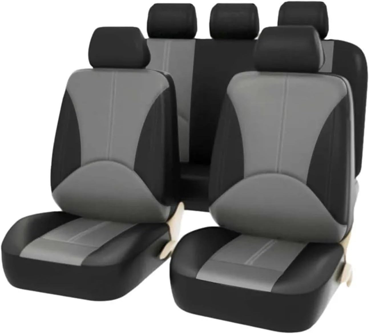 Car Mat Backrest PU Leather Auto Five Seats Covers Full Set Car Seat Cover Universal Fit Interior Car Accessories Seat Cushion Protector Comfortable(Black Gray Set x 1)