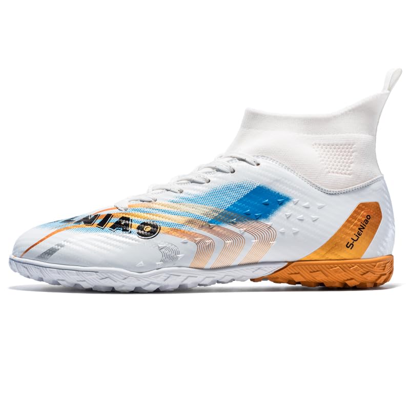 High-top Men's Soccer Cleats, Artificial Grass Shoes, Knitted Ankle Support