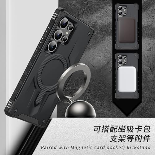 Image of Pirum for Samsung Galaxy S25 Ultra Case, Military Grade Drop Protection, Carbon Fiber Design, Shockproof, Supports Magnetic Charging Black