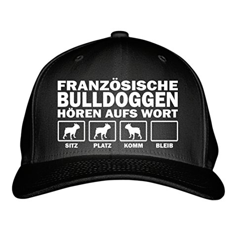 siviwonder Cap FRANZÖSISCHE Bulldogge Frenchie French Bulldog Bulldoggen HÖREN aufs Wort Baumwoll Verstellbare 5 Panel Kappe Basecap Baseball Einheitsgröße Metallverschluss Hund Hundemotiv schwarz
