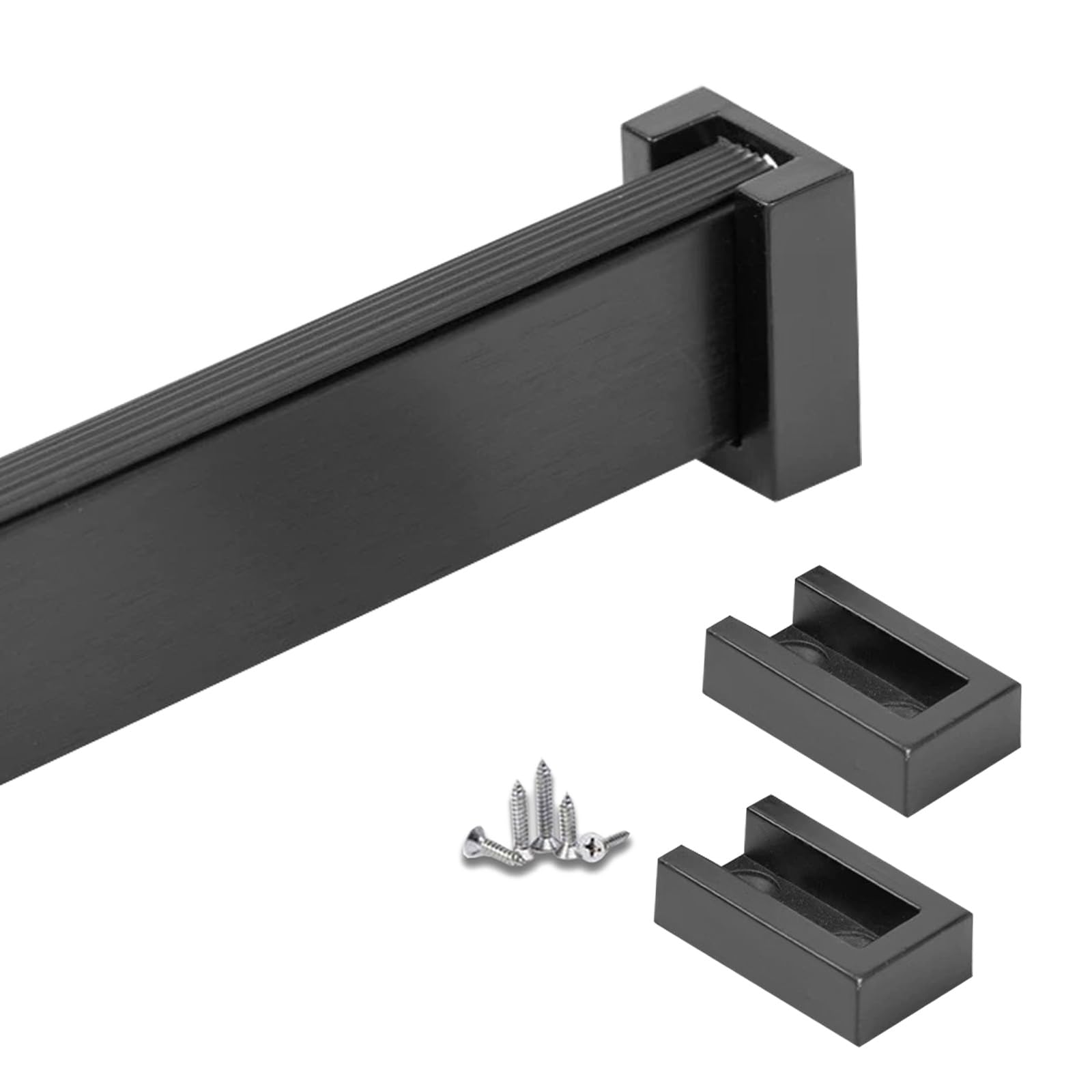 Heavy Duty Closet Rod, Customizable Hanging Rods & Aluminum Clothe Garment Bar with Flange Set, Cuttable Wardrobe Poles for Laundry/Balcony/RV(Black,Closet Width 50cm/19.7")