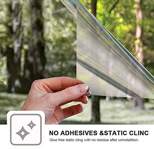 Reflective Window Film Privacy One Way,Heat Control Sun Blocking Window Covering Anti-Uv Glass Tint Static Mirror Films Non-Adhesive For Home Residential Office 23.6 Inch X 6.5 Feet Silver #TOP4