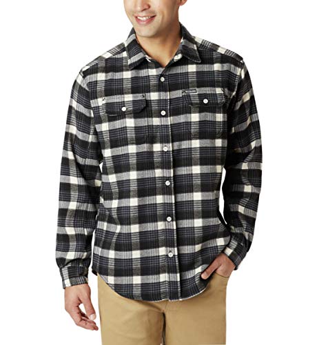 Columbia Men's Deschutes River Heavyweight Flannel, Black Medium Plaid, Large