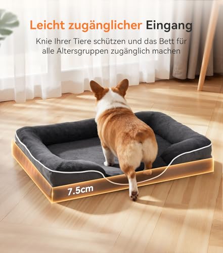 The Fellie Hundebett, Orthopädisches Hundebett Grosse Mittelgroße Hunde, Flauschiges Hundekissen, rutschfeste, Atmungsaktiv, Hundebetten kleine Hunde, Hundecouch Waschbar, Grau,71x58x16.5cm