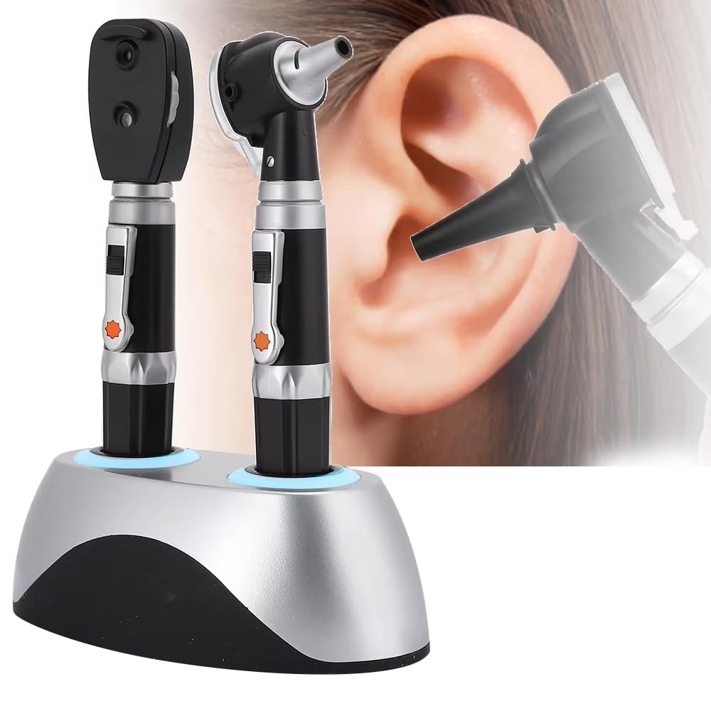 Oftalmoscopio y otoscopio 2-en-1 Conjunto de otoscopio con batería de 1600 mAh, Herramienta de extracción de Cera para el oído, Kit de Examen de oído de Doble Agujero, Dispositivo de Limpieza