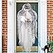 Animated Hanging Grim Reaper - Ghost Halloween Decorations - Poseable Lifesize Halloween Prop Skull with Motion Sensored LED Glowing Eyes and Creepy Shrilling Sound for Halloween Party Decoration