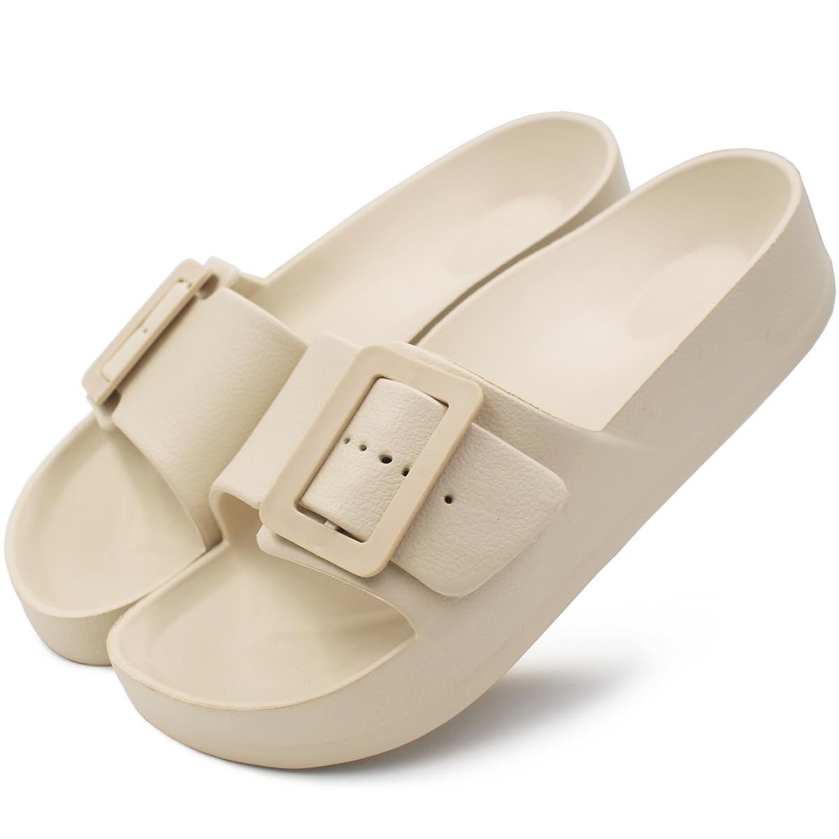 Women's Sandals With Arch Support Adjustable Buckle Platform Cloud Slides Summer Lightweight Soft Slippers Non-Slip Shower Shoes