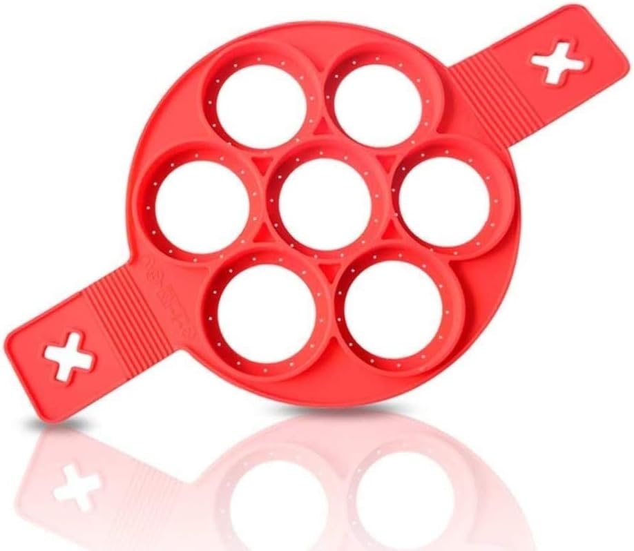 St@llion Pancake Maker Moulds - New & Improved Silicone Flippin Fantastic Style, Egg Moulds for Fried Eggs, Silicone Mini Pancake Maker Round BPA Free Moulds (Red Colour)