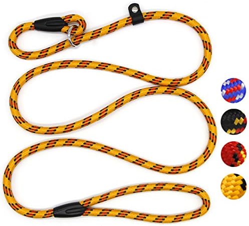 Coolrunner Dog Rope Leash, 5 FT Pet Slip Lead, Dog Training Leash, Standard Adjustable Pet Nylon Leash for Small Medium Dogs 10-80 lb Walking(Yellow)
