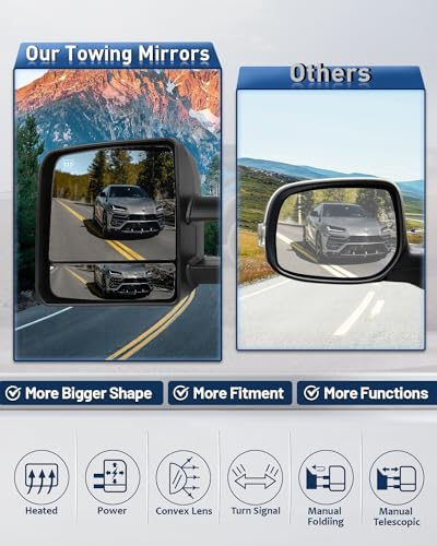 ECCPP Passenger Left Driver Right Tow Mirrors Pair Set Side LED Signal Power Heated Manual Telescoping Black Towing Mirrors Replaceme fit 2007-2016 for Toyota for Tundra (Pair Set) (A Pair)