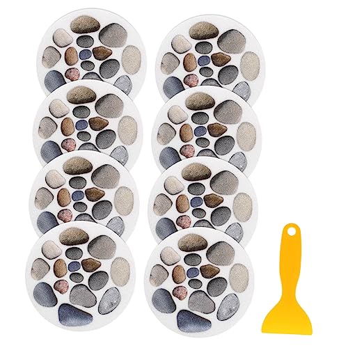 KONTONTY 8pcs Slip Stickers for Bathtub Diameter Stone Pattern Decals Self Adhesive Tub Safety Paster with Scraper for Bathroom Kitchen Pool Use