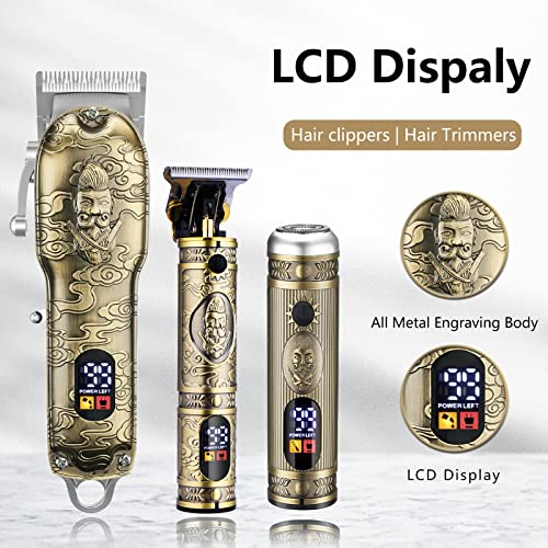 Soonsell Hair Clippers For Man T-Blade Nose Hair Trimmer Set, Professional Cordless Barber Clippers Set Blade Close Cutting Beard Trimmer ，Lcd Display(Bronze #TOP2