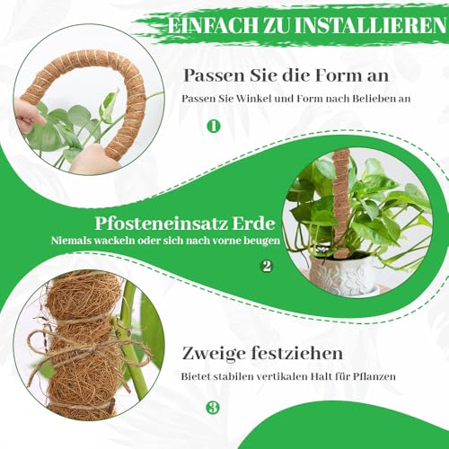 2 Stück Monstera Rankhilfe 122 cm & 63 cm Biegsame Pflanzenstütze aus Kokosfaser – Moosstab Pflanzstab Support für Monstera, Efeu & Zimmerpflanzen mit Zubehör