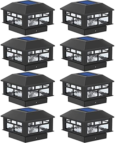 POWGDLT Solar Post Cap Lights Outdoor 20 Lumen Double LED Fence Post Solar Powered Waterproof Light for 4x4 or 5x5 Wood Posts in Patio, Deck or Garden Decoration,8 Pack (Black)