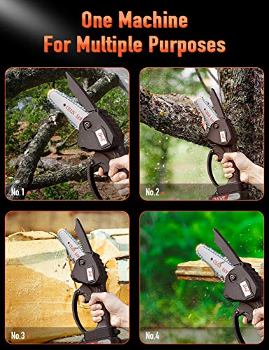 Mini Chainsaw, 24V 3000mAh Pruning Shears Chain saw with 2Pcs Batteries and 2pcs Chains, 4-Inch Cordless Electric Portable Chainsaw For Garden Tree Branch Wood Cutting, One-Hand 1.76lb Lightweight