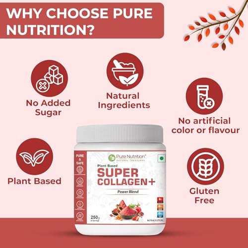 Image of Pure Nutrition Veg Collagen Powder for Women & Men | Collagen Powder | Skin Care Supplements with Biotin, Vitamin C, Bamboo Shoot, and Turmeric Extract | Supports Glowing Skin, Strong and Healthy Hair, Bones, and Joints - 250g