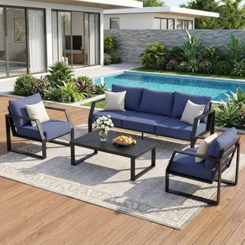 Oversized Modern Outdoor Patio Furniture Set with 5" Thick Cushions, Deep...