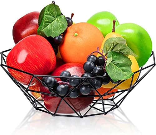 12 Pieces Decorative Fake Fruit Lifelike Artificial Fruit Grapes Orange Fruit Toys Realistic Faux Fruit Decorations and Wire Fruit Basket Fruit Storage Metal Basket Metal Fruit Bowl Black Fruit Holder