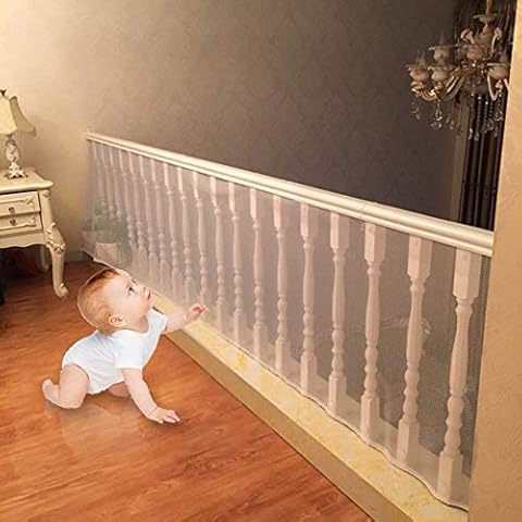 Revanom Child Safety Net, Balcony, Patios and Railing Stairs Netting, Safe Rail Net for Kids/Pet/Toy, Sturdy Mesh Fabric Material, 9.8 ft White Color Cover