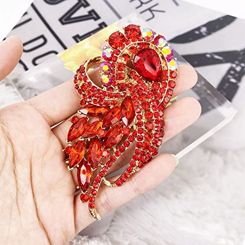 Image of LAXPICOL Vintage Clear Austrian Crystal Elegant Flower Bouquet Wing Brooch for Women