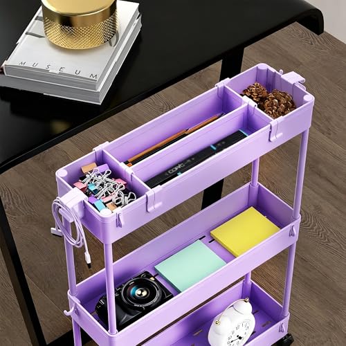 Image of SPACELEAD 2-piece Set Slim Storage Cart 3 Tier,Bathroom Organizer Rolling Utility,Mobile Shelving Unit Slide Out for Office, Kitchen, Laundry Room & Narrow Places