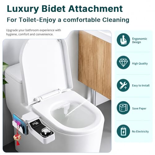 Image of HASTHIP Bidet Attachment for Toilet Ultra Adjustable Water Pressure Non Electric Cold Water Sprayer for Front and Rear Wash Bathroom Use