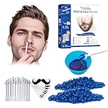 Nose Wax Kit for Men, Ear Hair Removal with 50g Wax Beans, 30 Applicators, 10 Moustache Stencils,1 Silicone Cup, Painless, Easy and Quick Facial Hair Remover